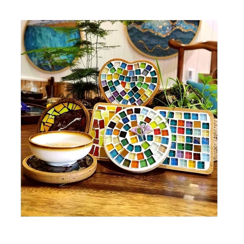 FAIRUO 100 Pieces Bulk Mosaic Tiles Assorted Color Opaque Mosaic Glass Crafts Supplies for DIY Picture Coaster Home Mosaic Decoration(1x1cm Coffee Series) - Image 5